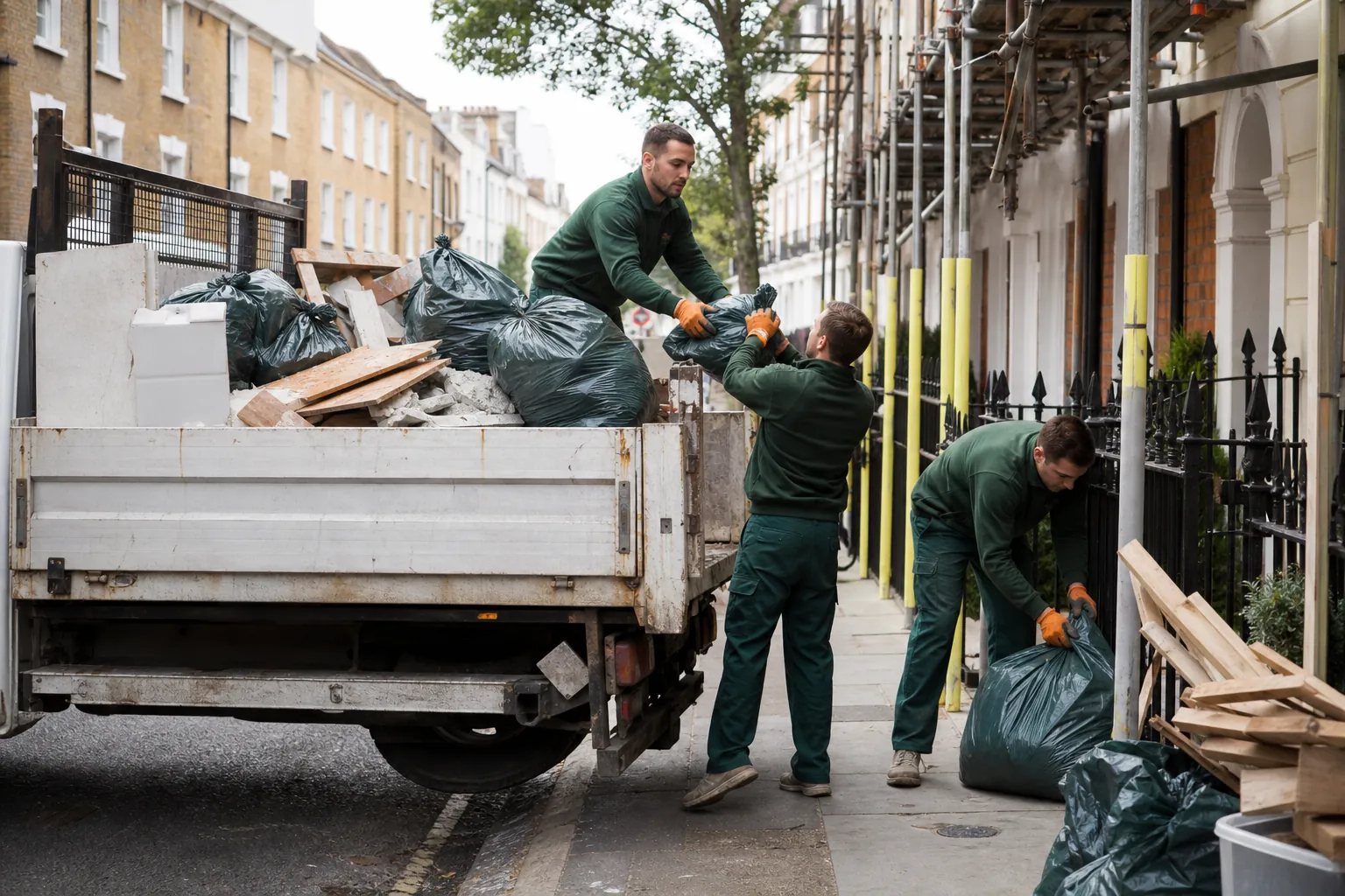 Team loading sorted builders waste from a London refurbishment