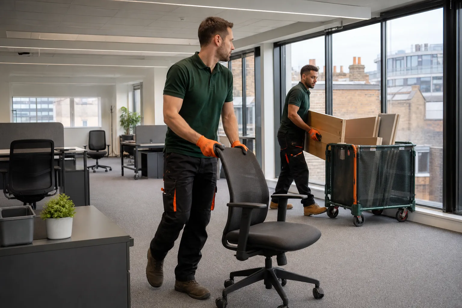 Team removing office furniture during a London office clearance